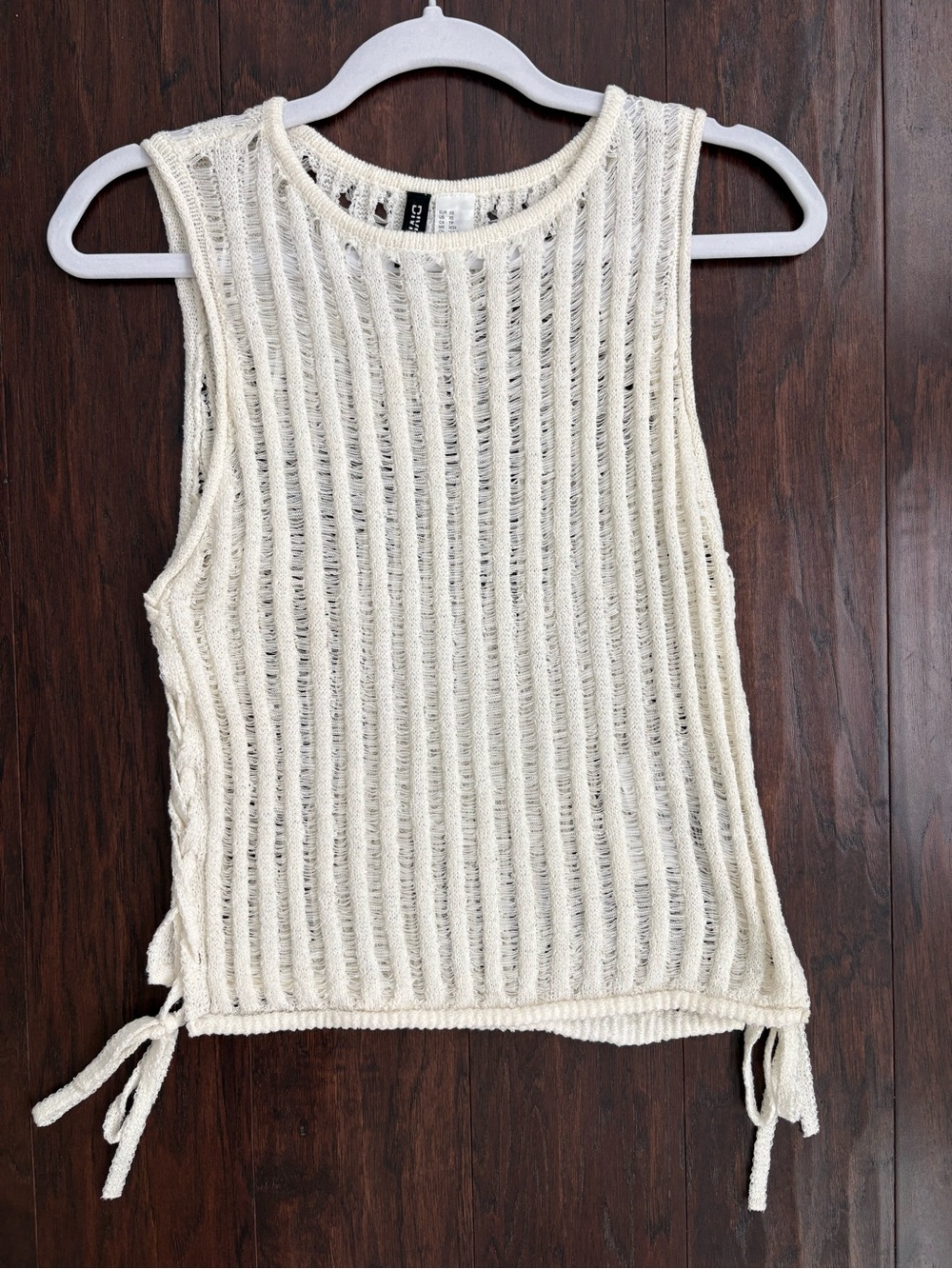 Divided Cream Open-Knit Sleeveless Tank with Side Ties
